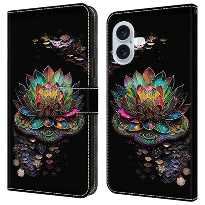 For iPhone 16 Case Pattern Printed Protective Cover TPU+PU Leather Flip Phone Case