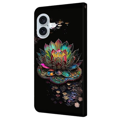 For iPhone 16 Case Pattern Printed Protective Cover TPU+PU Leather Flip Phone Case