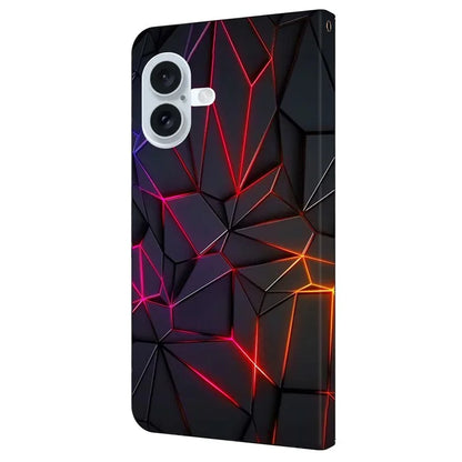For iPhone 16 Plus Case Pattern Printed Protective Cover TPU+PU Leather Flip Phone Case