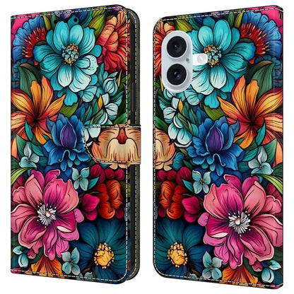 For iPhone 16 Plus Case Pattern Printed Protective Cover TPU+PU Leather Flip Phone Case