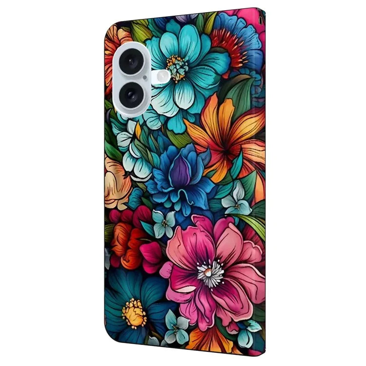 For iPhone 16 Plus Case Pattern Printed Protective Cover TPU+PU Leather Flip Phone Case
