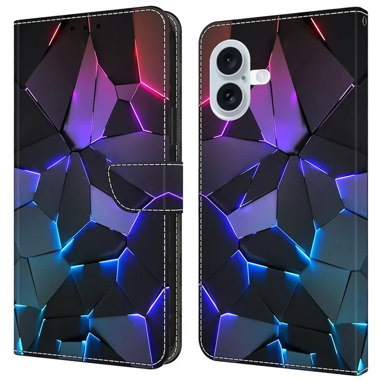 For iPhone 16 Plus Case Pattern Printed Protective Cover TPU+PU Leather Flip Phone Case
