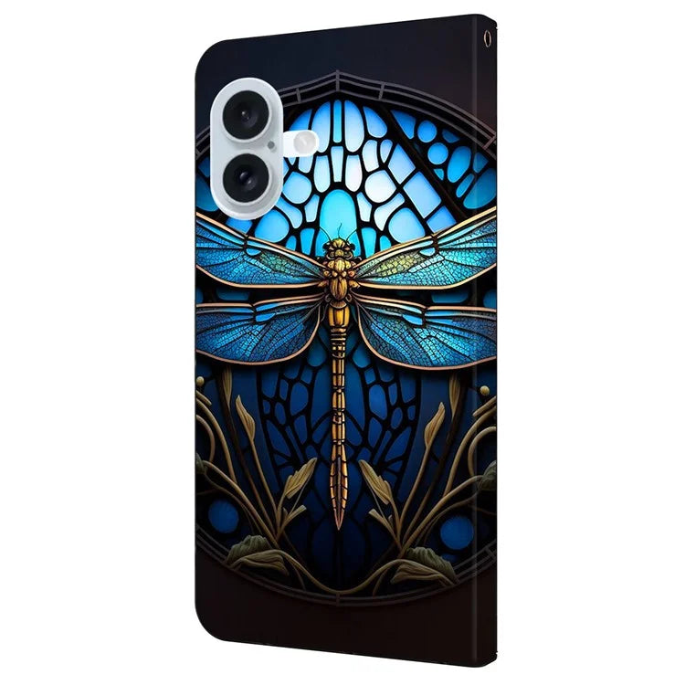 For iPhone 16 Plus Case Pattern Printed Protective Cover TPU+PU Leather Flip Phone Case