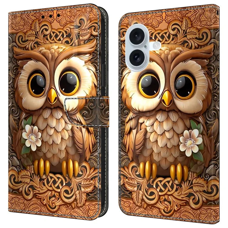 For iPhone 16 Plus Case Pattern Printed Protective Cover TPU+PU Leather Flip Phone Case