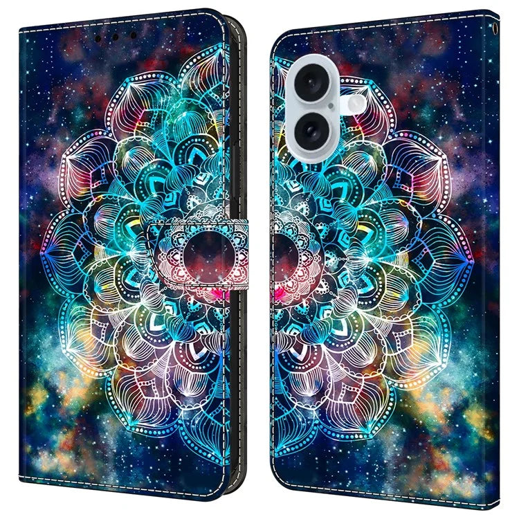 For iPhone 16 Plus Case Pattern Printed Protective Cover TPU+PU Leather Flip Phone Case