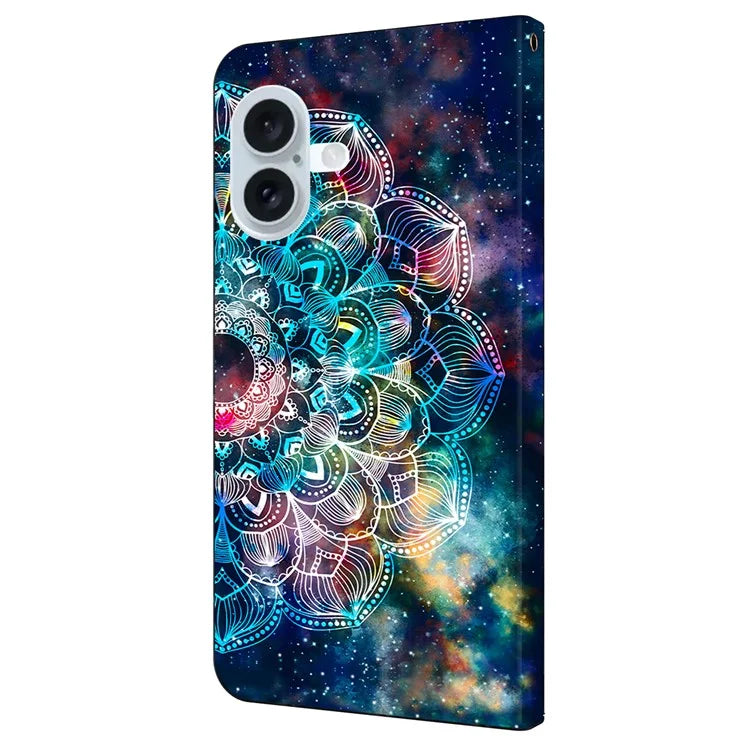 For iPhone 16 Plus Case Pattern Printed Protective Cover TPU+PU Leather Flip Phone Case