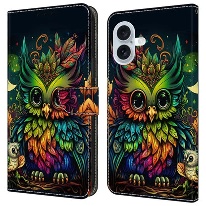 For iPhone 16 Plus Case Pattern Printed Protective Cover TPU+PU Leather Flip Phone Case