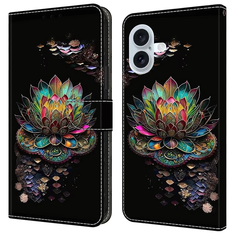 For iPhone 16 Plus Case Pattern Printed Protective Cover TPU+PU Leather Flip Phone Case