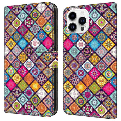 For iPhone 16 Pro Case Pattern Printed Protective Cover TPU+PU Leather Flip Phone Case