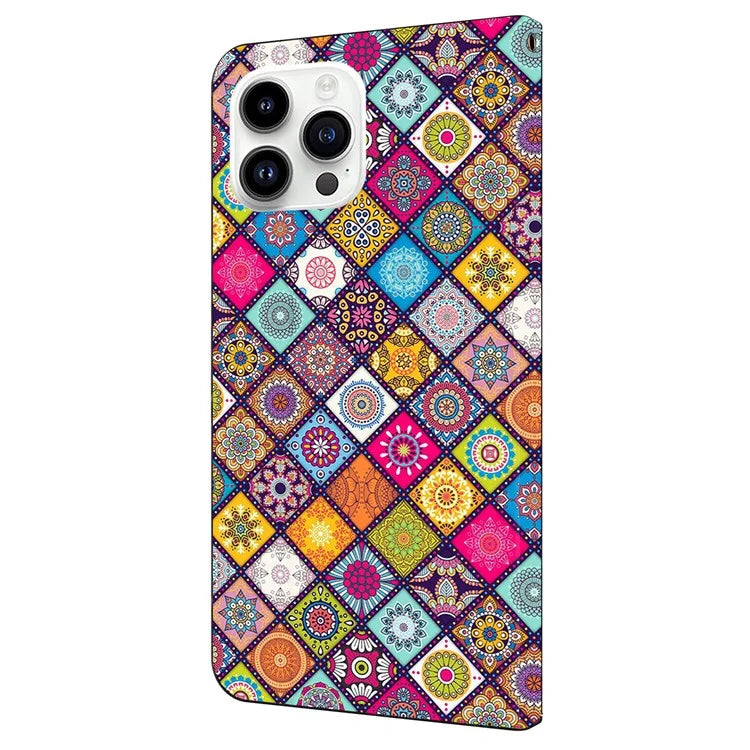 For iPhone 16 Pro Case Pattern Printed Protective Cover TPU+PU Leather Flip Phone Case