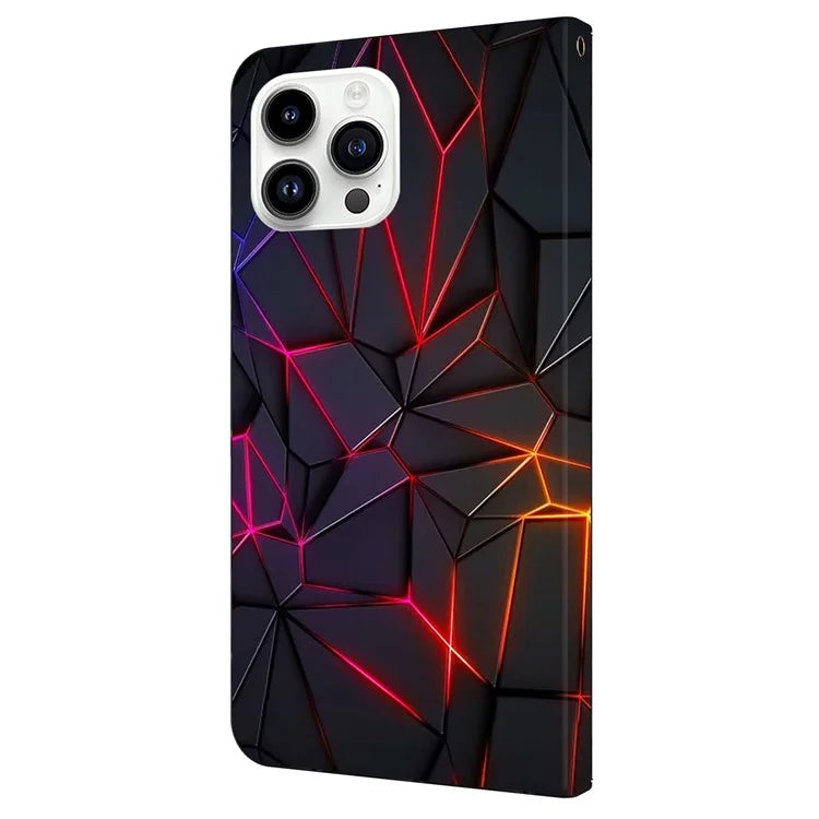 For iPhone 16 Pro Case Pattern Printed Protective Cover TPU+PU Leather Flip Phone Case