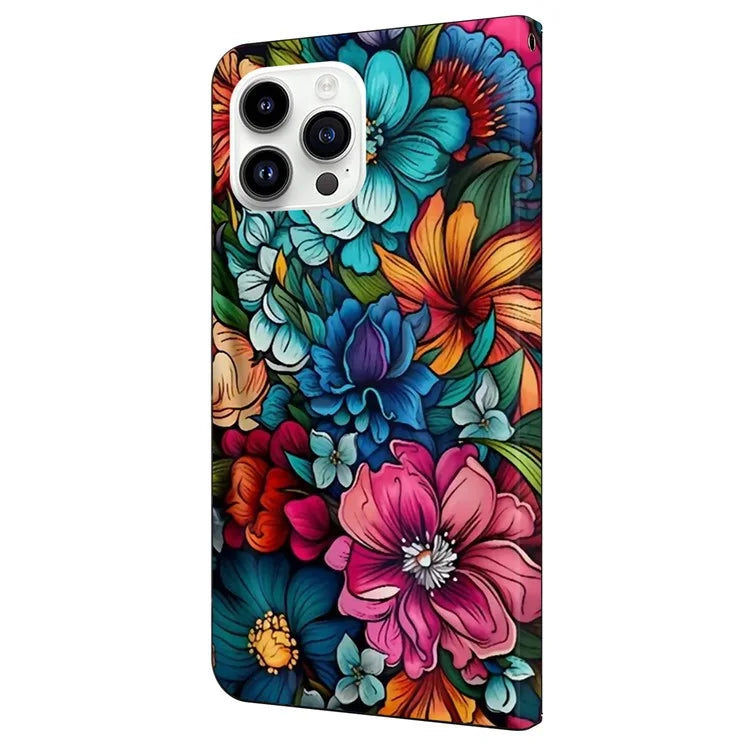 For iPhone 16 Pro Case Pattern Printed Protective Cover TPU+PU Leather Flip Phone Case