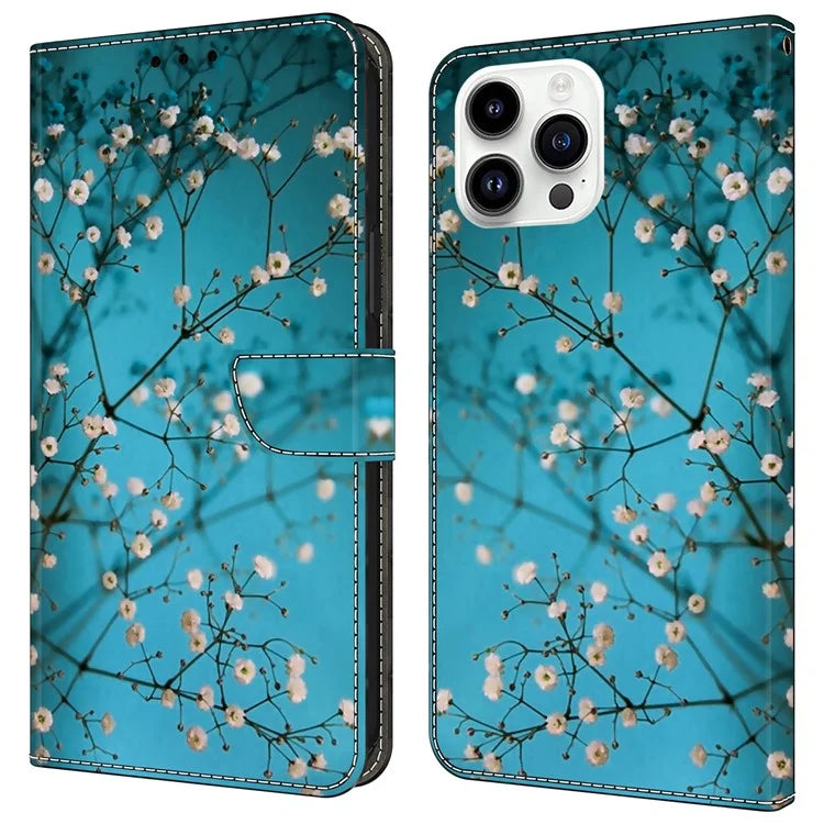 For iPhone 16 Pro Case Pattern Printed Protective Cover TPU+PU Leather Flip Phone Case
