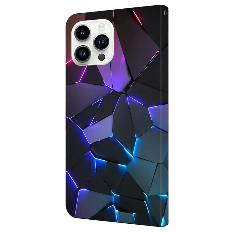 For iPhone 16 Pro Case Pattern Printed Protective Cover TPU+PU Leather Flip Phone Case