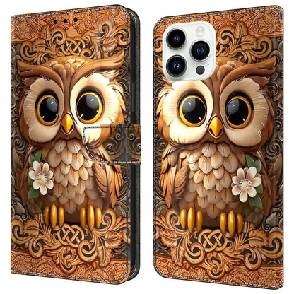 For iPhone 16 Pro Case Pattern Printed Protective Cover TPU+PU Leather Flip Phone Case