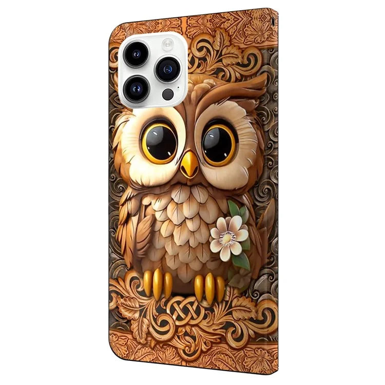 For iPhone 16 Pro Case Pattern Printed Protective Cover TPU+PU Leather Flip Phone Case