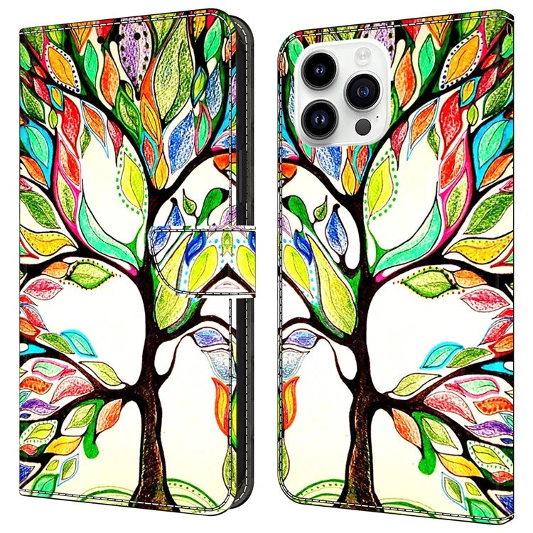For iPhone 16 Pro Case Pattern Printed Protective Cover TPU+PU Leather Flip Phone Case