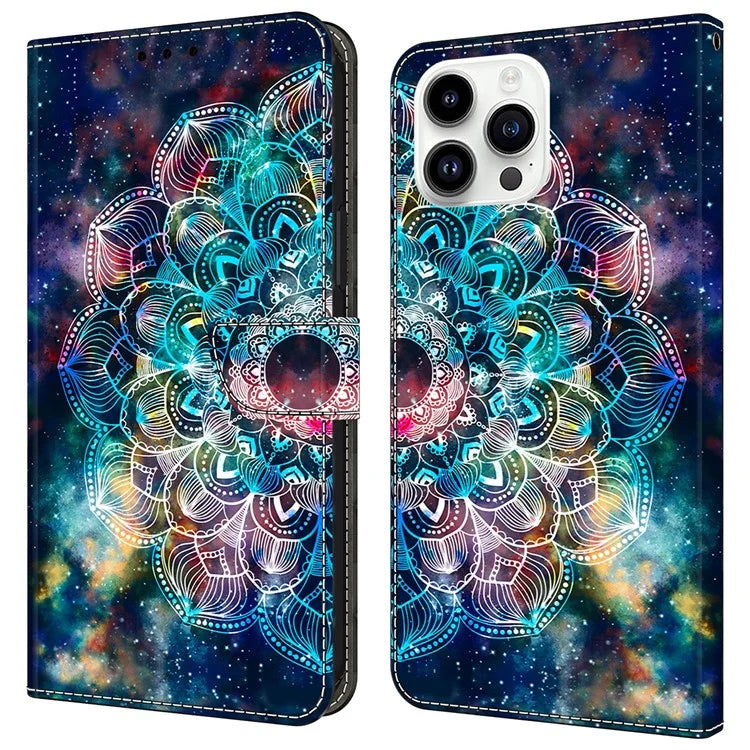 For iPhone 16 Pro Case Pattern Printed Protective Cover TPU+PU Leather Flip Phone Case