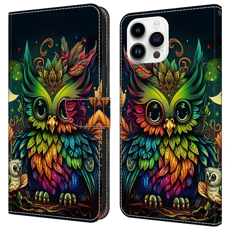 For iPhone 16 Pro Case Pattern Printed Protective Cover TPU+PU Leather Flip Phone Case