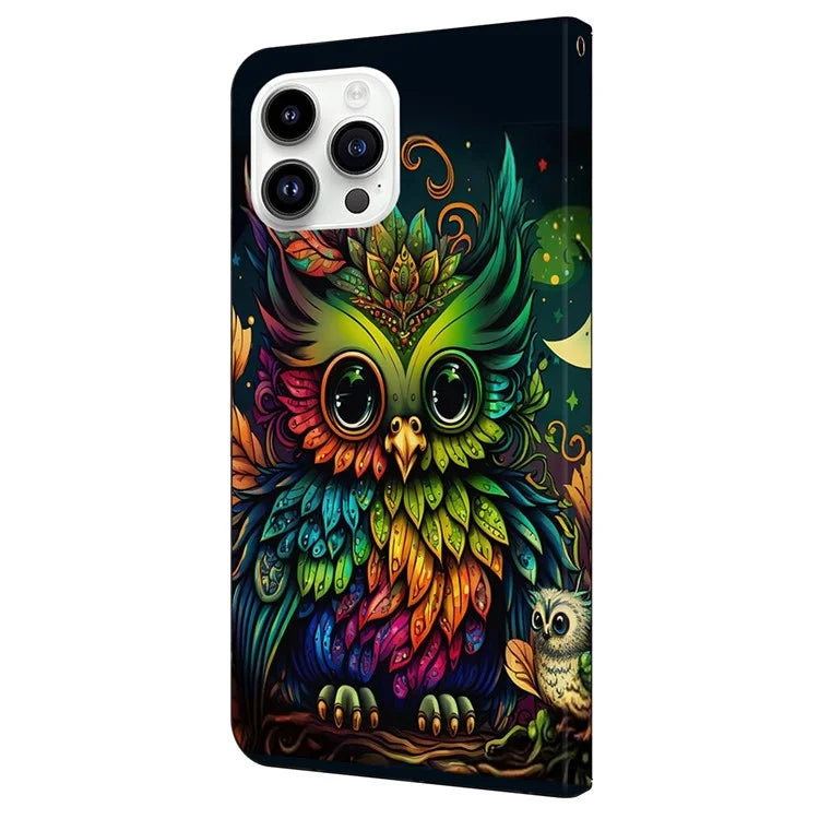 For iPhone 16 Pro Case Pattern Printed Protective Cover TPU+PU Leather Flip Phone Case