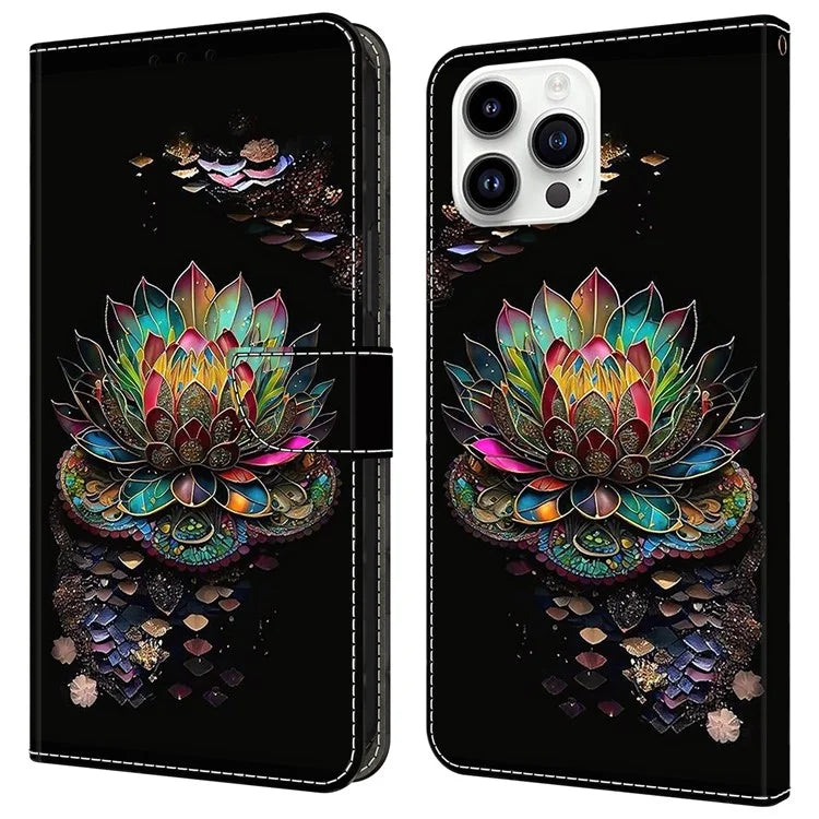 For iPhone 16 Pro Case Pattern Printed Protective Cover TPU+PU Leather Flip Phone Case