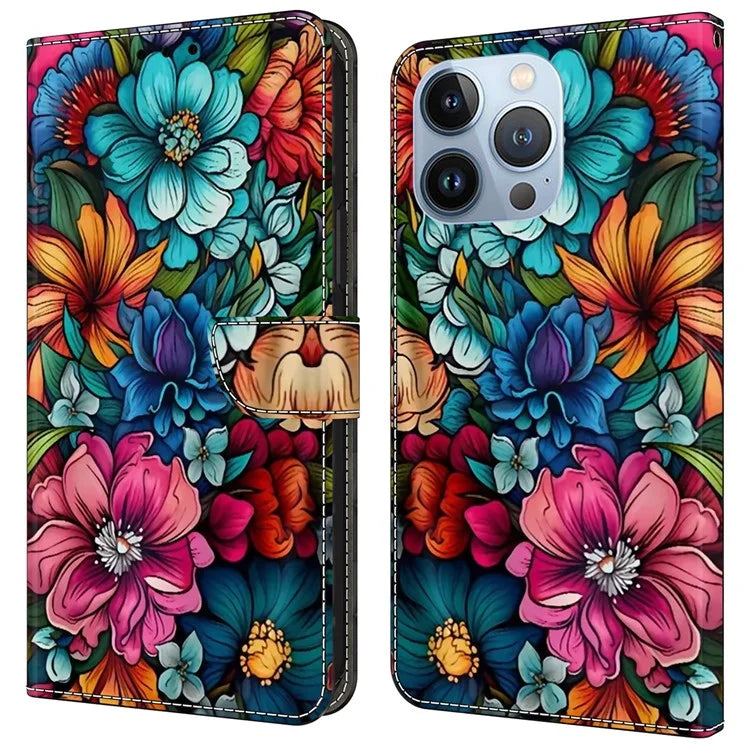 For iPhone 16 Pro Max Case Pattern Printed Protective Cover TPU+PU Leather Flip Phone Case