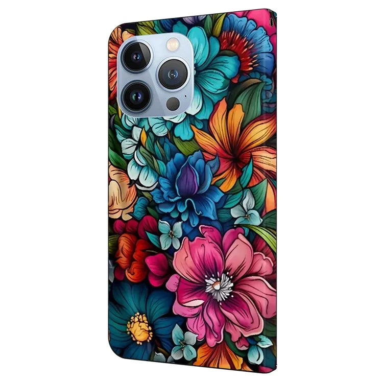 For iPhone 16 Pro Max Case Pattern Printed Protective Cover TPU+PU Leather Flip Phone Case