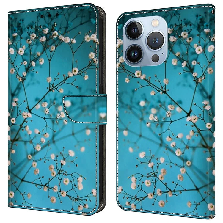 For iPhone 16 Pro Max Case Pattern Printed Protective Cover TPU+PU Leather Flip Phone Case