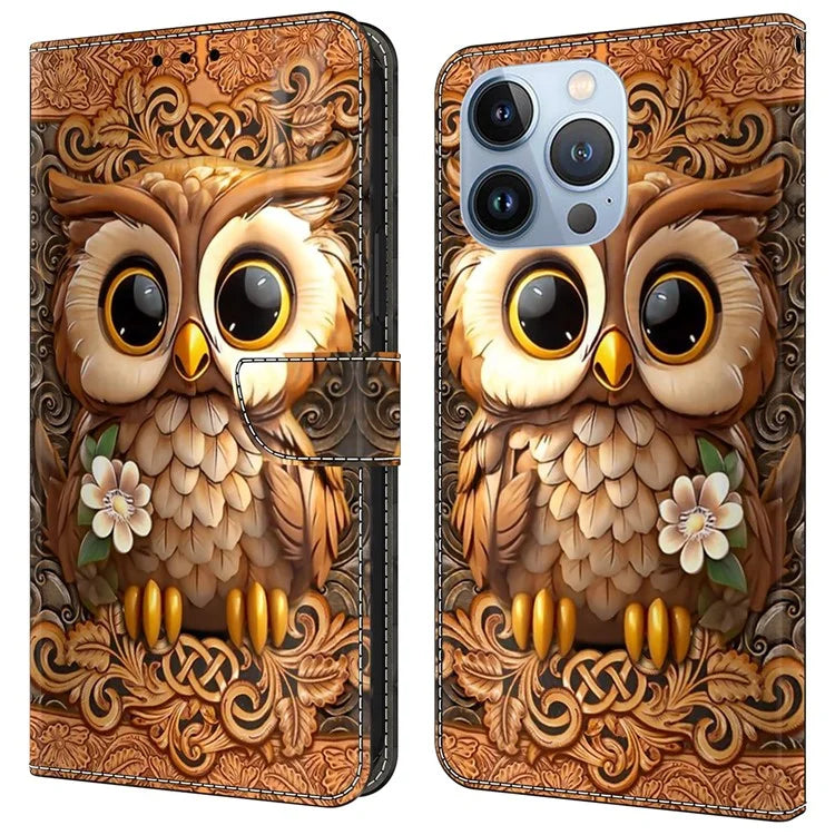 For iPhone 16 Pro Max Case Pattern Printed Protective Cover TPU+PU Leather Flip Phone Case