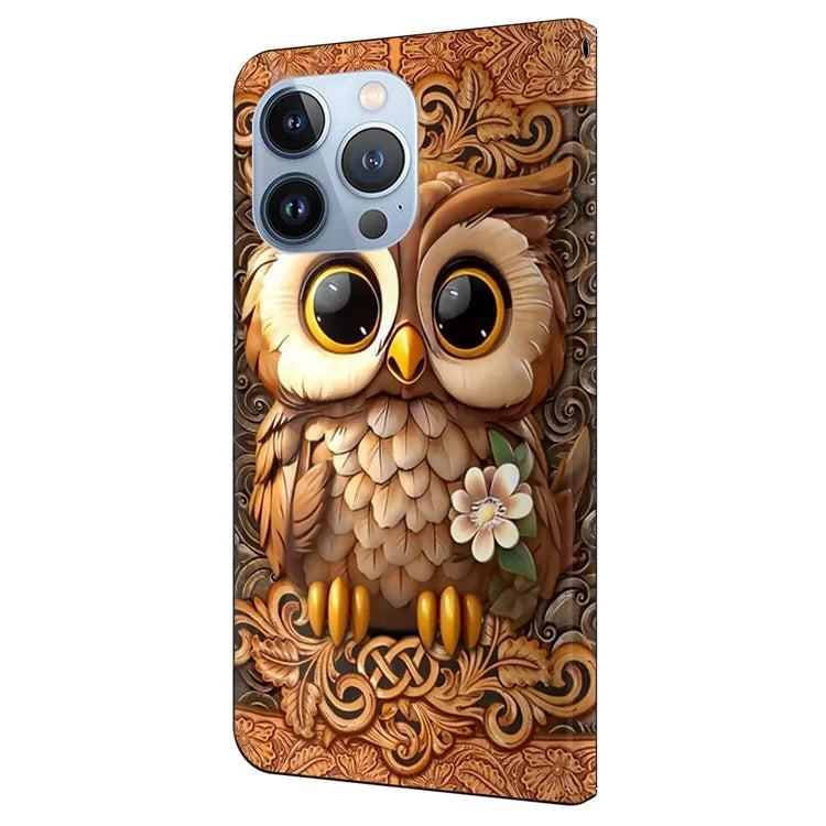 For iPhone 16 Pro Max Case Pattern Printed Protective Cover TPU+PU Leather Flip Phone Case