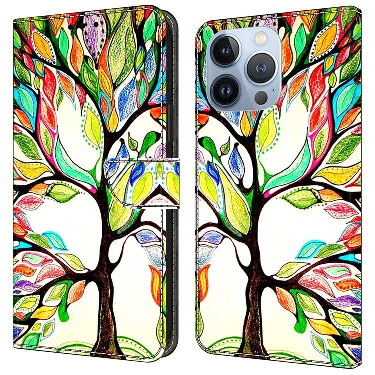 For iPhone 16 Pro Max Case Pattern Printed Protective Cover TPU+PU Leather Flip Phone Case