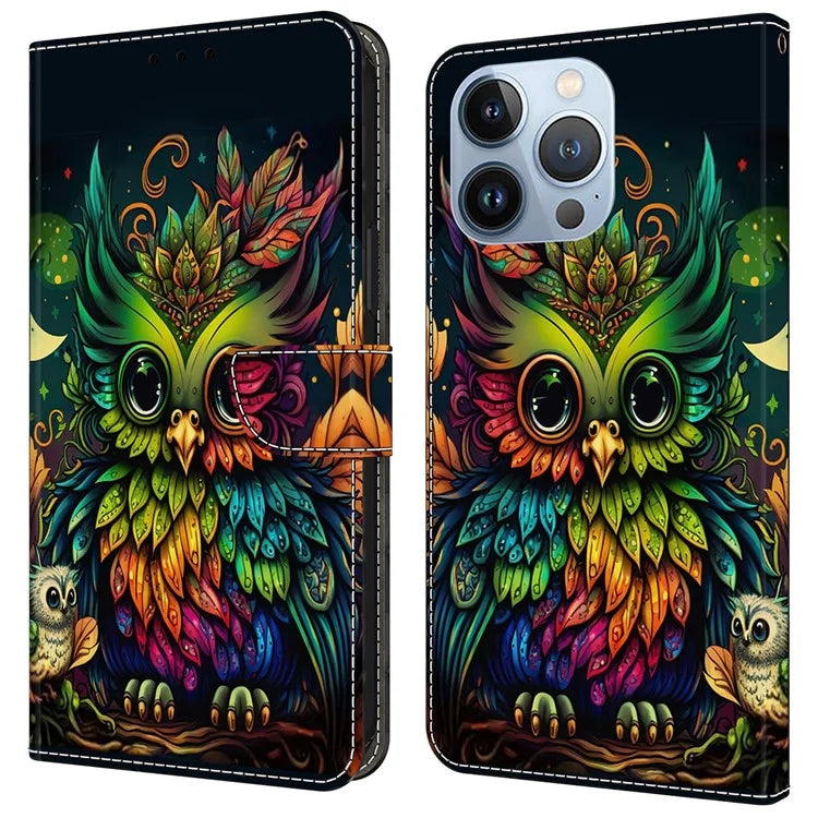 For iPhone 16 Pro Max Case Pattern Printed Protective Cover TPU+PU Leather Flip Phone Case