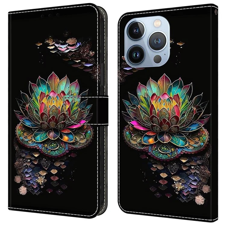 For iPhone 16 Pro Max Case Pattern Printed Protective Cover TPU+PU Leather Flip Phone Case