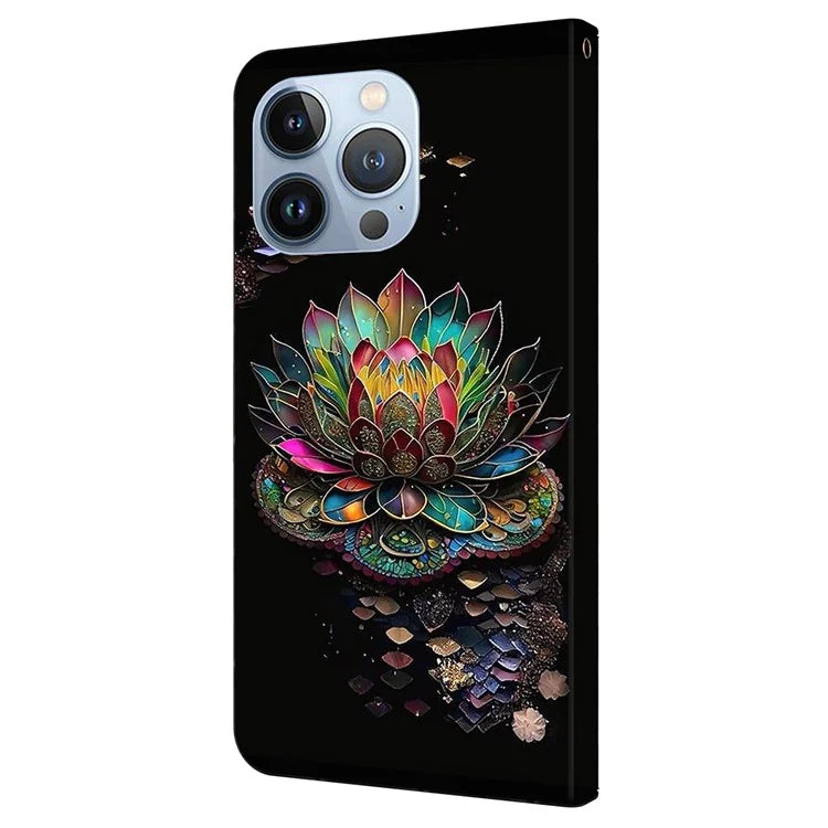 For iPhone 16 Pro Max Case Pattern Printed Protective Cover TPU+PU Leather Flip Phone Case