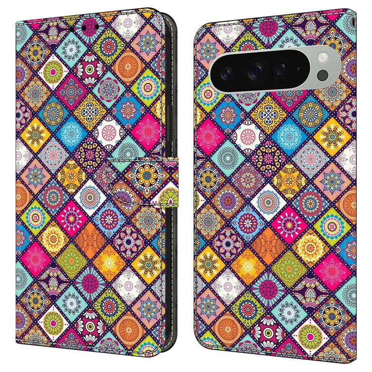For Google Pixel 9 / Google Pixel 9 Pro Case Pattern Printed Protective Cover TPU+PU Leather Flip Phone Case