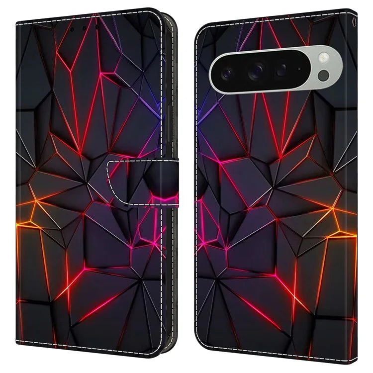 For Google Pixel 9 / Google Pixel 9 Pro Case Pattern Printed Protective Cover TPU+PU Leather Flip Phone Case