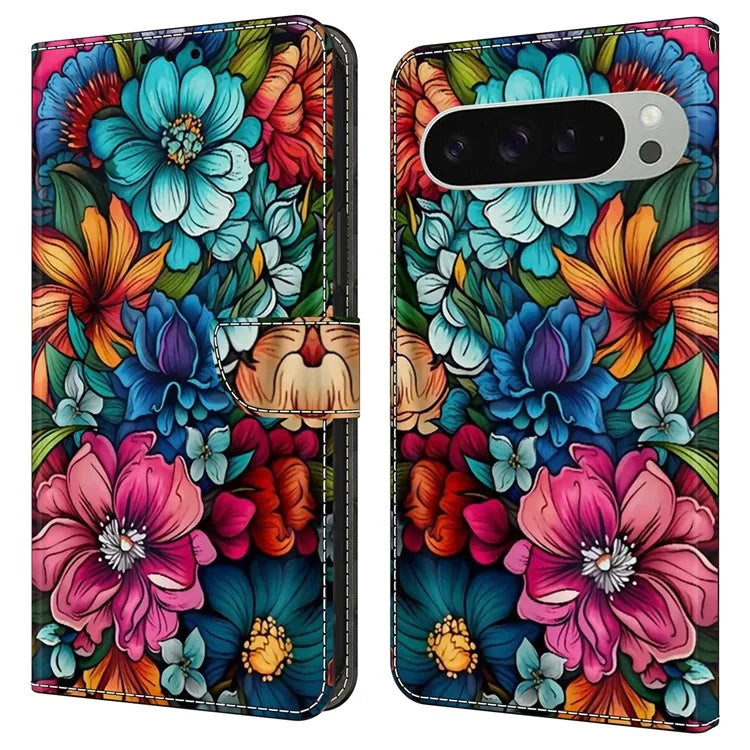 For Google Pixel 9 / Google Pixel 9 Pro Case Pattern Printed Protective Cover TPU+PU Leather Flip Phone Case