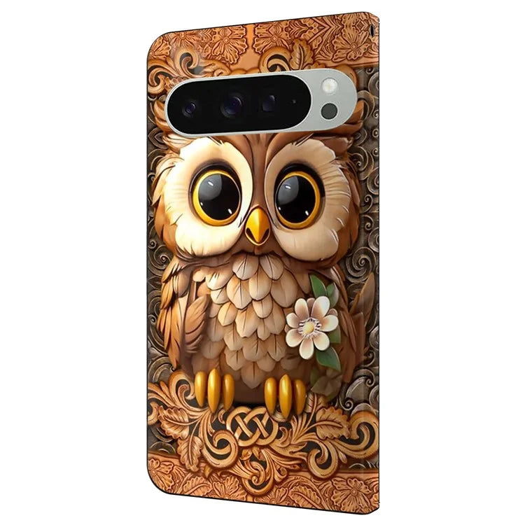 For Google Pixel 9 / Google Pixel 9 Pro Case Pattern Printed Protective Cover TPU+PU Leather Flip Phone Case