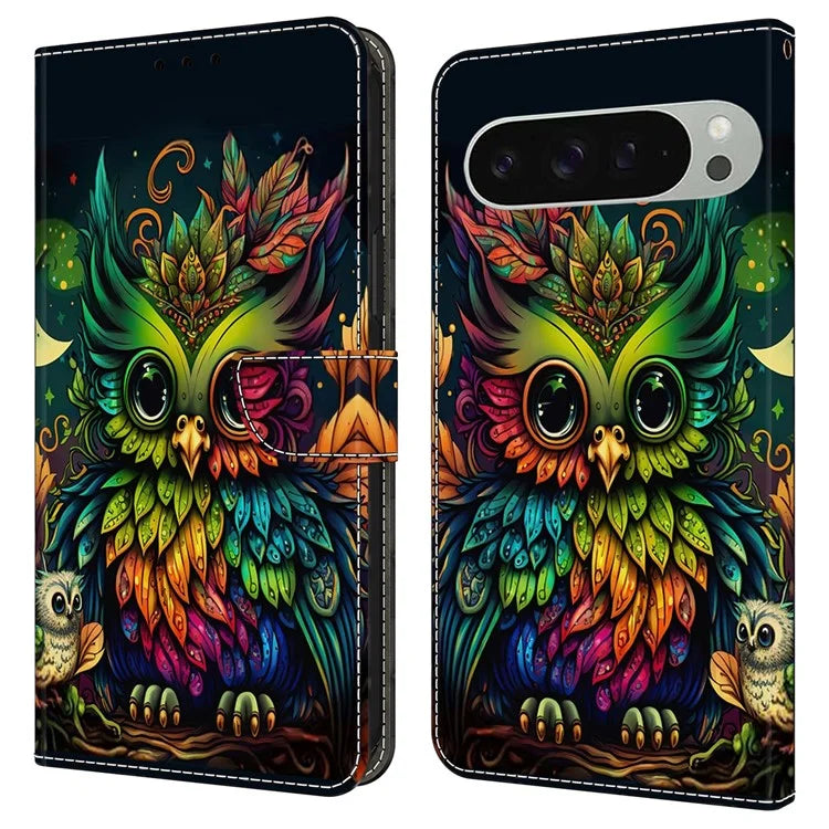 For Google Pixel 9 / Google Pixel 9 Pro Case Pattern Printed Protective Cover TPU+PU Leather Flip Phone Case