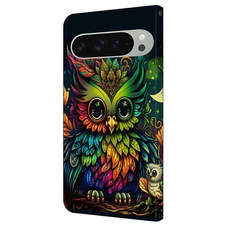 For Google Pixel 9 / Google Pixel 9 Pro Case Pattern Printed Protective Cover TPU+PU Leather Flip Phone Case