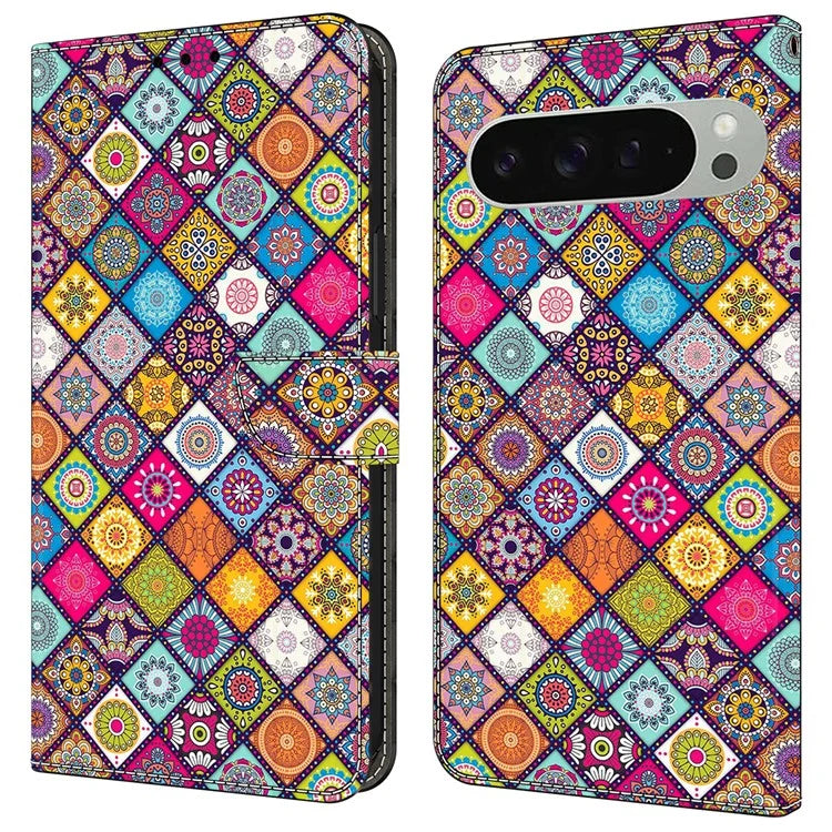 For Google Pixel 9 Pro XL Case Pattern Printed Protective Cover TPU+PU Leather Flip Phone Case