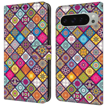 For Google Pixel 9 Pro XL Case Pattern Printed Protective Cover TPU+PU Leather Flip Phone Case