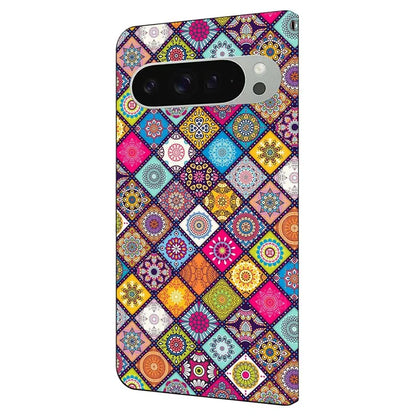 For Google Pixel 9 Pro XL Case Pattern Printed Protective Cover TPU+PU Leather Flip Phone Case