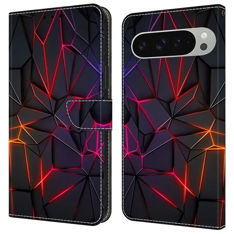 For Google Pixel 9 Pro XL Case Pattern Printed Protective Cover TPU+PU Leather Flip Phone Case