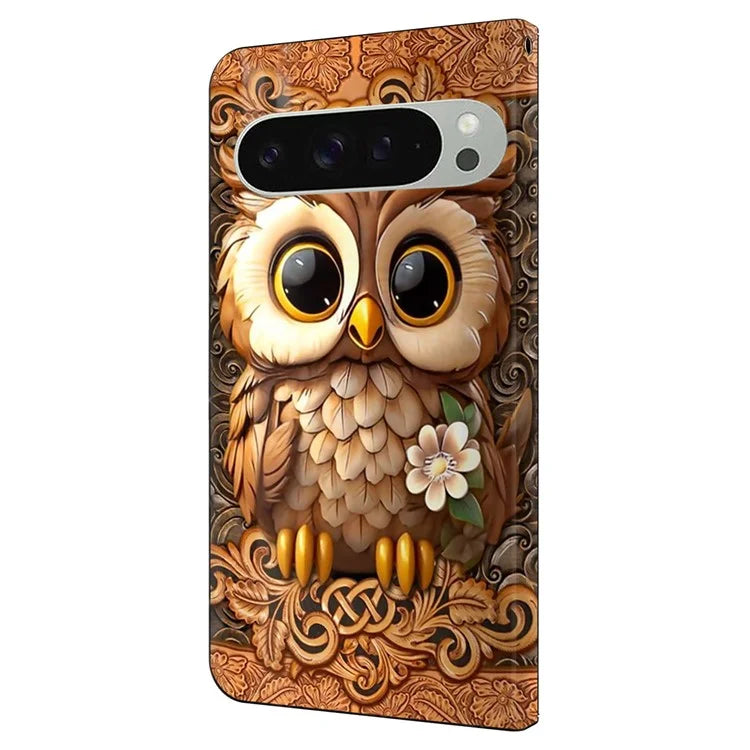 For Google Pixel 9 Pro XL Case Pattern Printed Protective Cover TPU+PU Leather Flip Phone Case