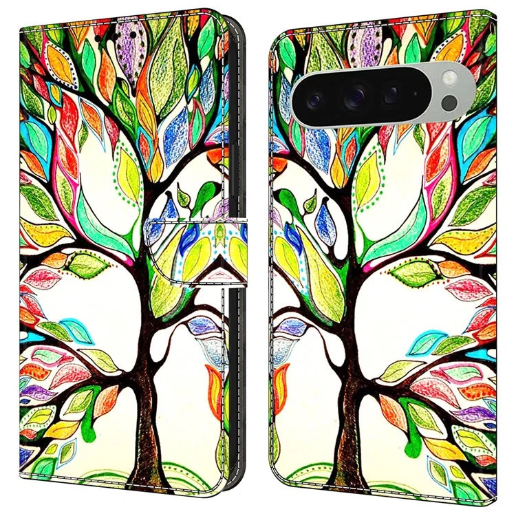 For Google Pixel 9 Pro XL Case Pattern Printed Protective Cover TPU+PU Leather Flip Phone Case