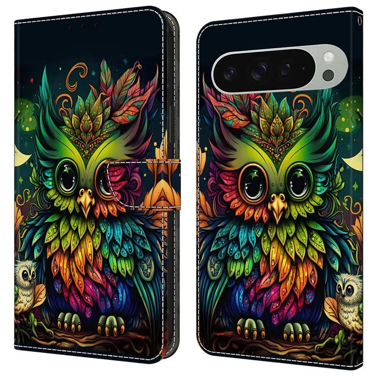 For Google Pixel 9 Pro XL Case Pattern Printed Protective Cover TPU+PU Leather Flip Phone Case