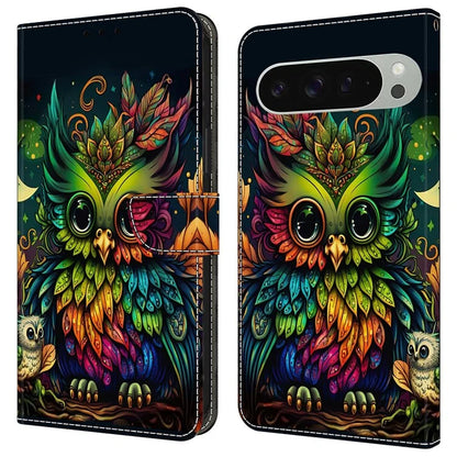 For Google Pixel 9 Pro XL Case Pattern Printed Protective Cover TPU+PU Leather Flip Phone Case