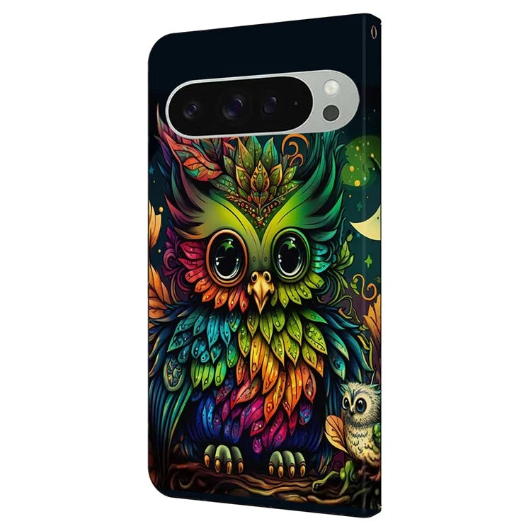 For Google Pixel 9 Pro XL Case Pattern Printed Protective Cover TPU+PU Leather Flip Phone Case