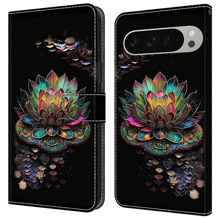 For Google Pixel 9 Pro XL Case Pattern Printed Protective Cover TPU+PU Leather Flip Phone Case
